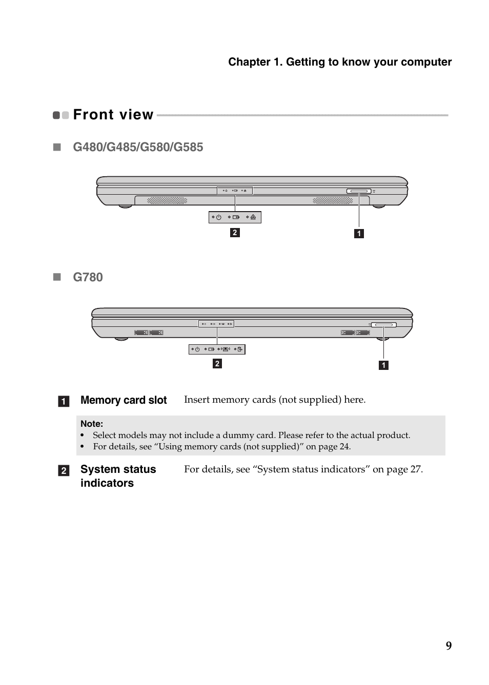 Front view | Lenovo G485 Notebook User Manual | Page 13 / 64