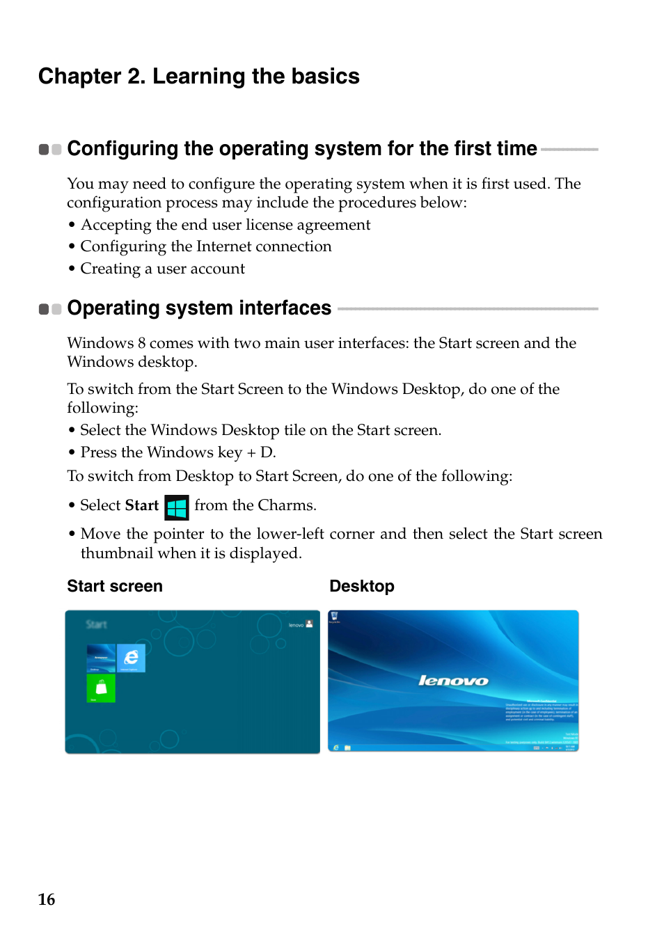 Chapter 2. learning the basics, Operating system interfaces | Lenovo G485 Notebook User Manual | Page 20 / 64