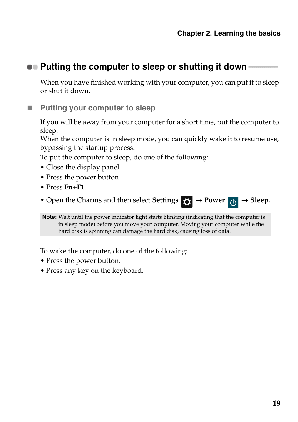 Putting the computer to sleep or shutting it down | Lenovo G485 Notebook User Manual | Page 23 / 64