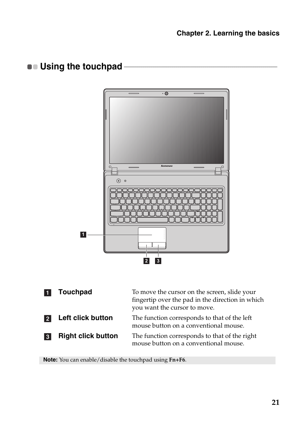 Using the touchpad | Lenovo G485 Notebook User Manual | Page 25 / 64