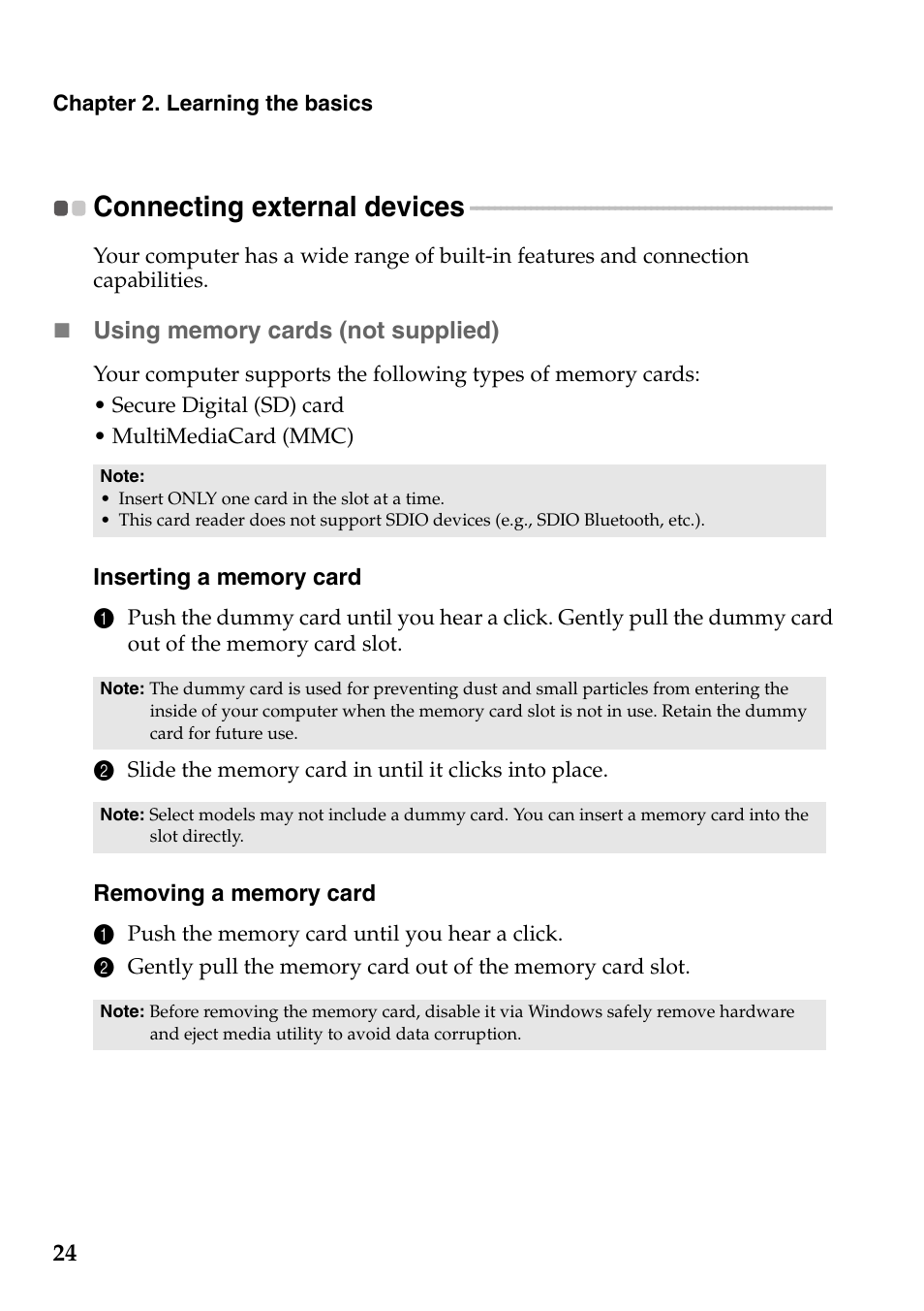 Connecting external devices | Lenovo G485 Notebook User Manual | Page 28 / 64