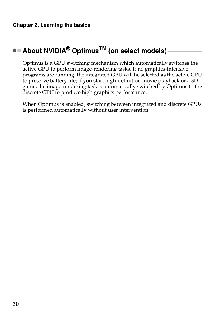 About nvidia® optimustm (on select models), About nvidia, Optimus | On select models) | Lenovo G485 Notebook User Manual | Page 34 / 64