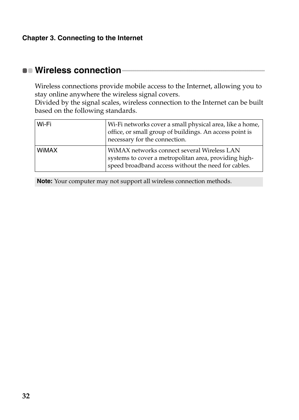 Wireless connection | Lenovo G485 Notebook User Manual | Page 36 / 64