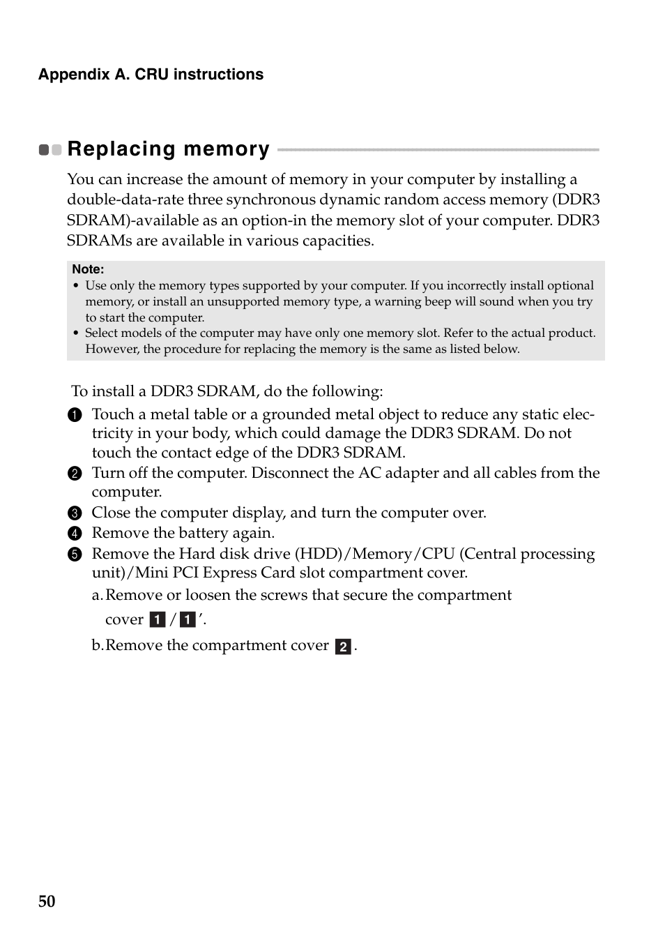 Replacing memory | Lenovo G485 Notebook User Manual | Page 54 / 64