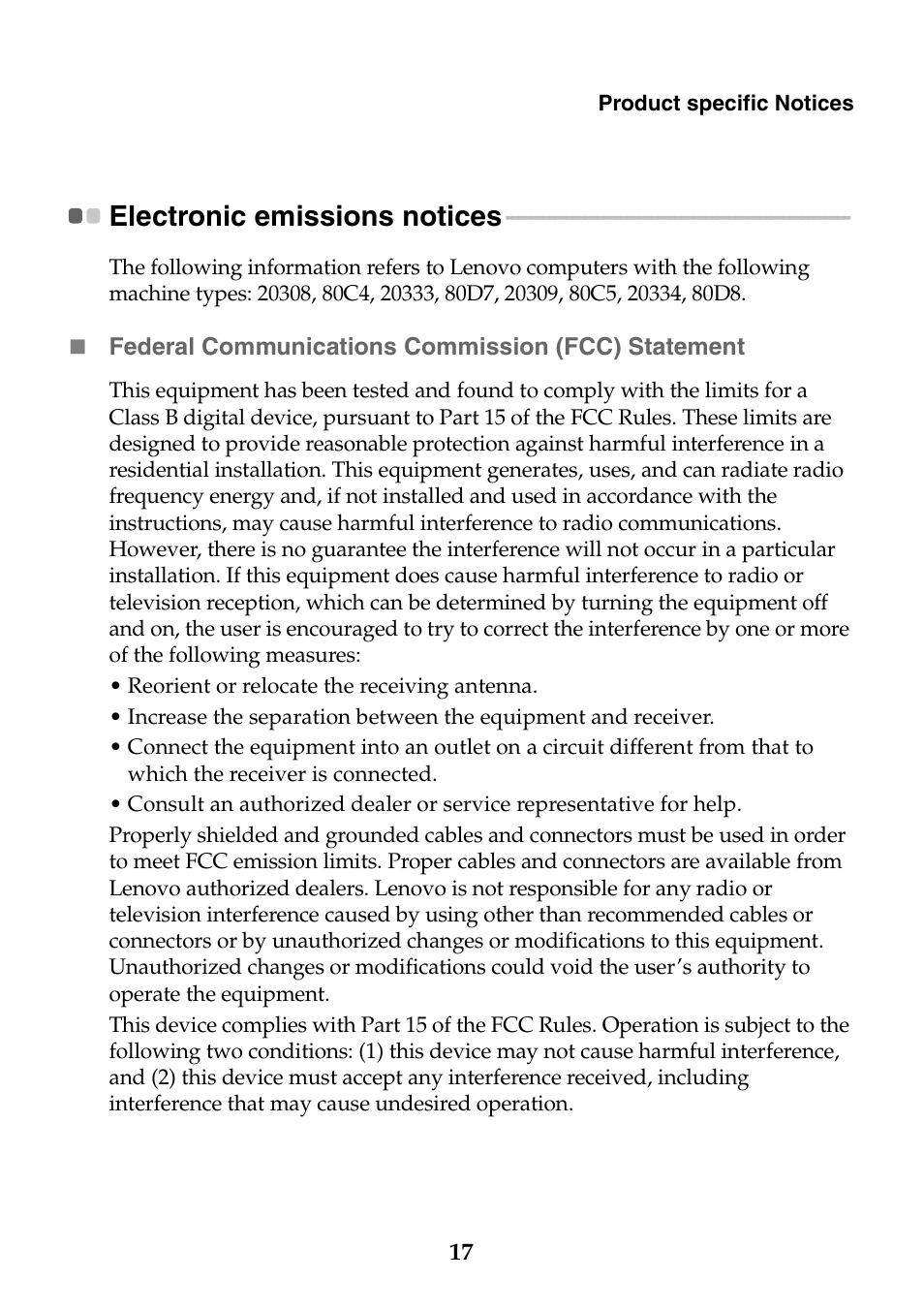 Electronic emissions notices | Lenovo IdeaPad Flex 14 Notebook User Manual | Page 17 / 24