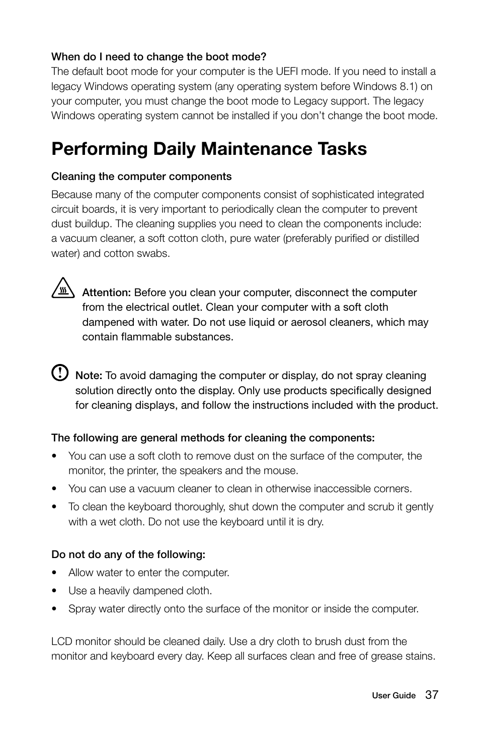 Performing daily maintenance tasks | Lenovo IdeaCentre B550 All-in-One User Manual | Page 42 / 63