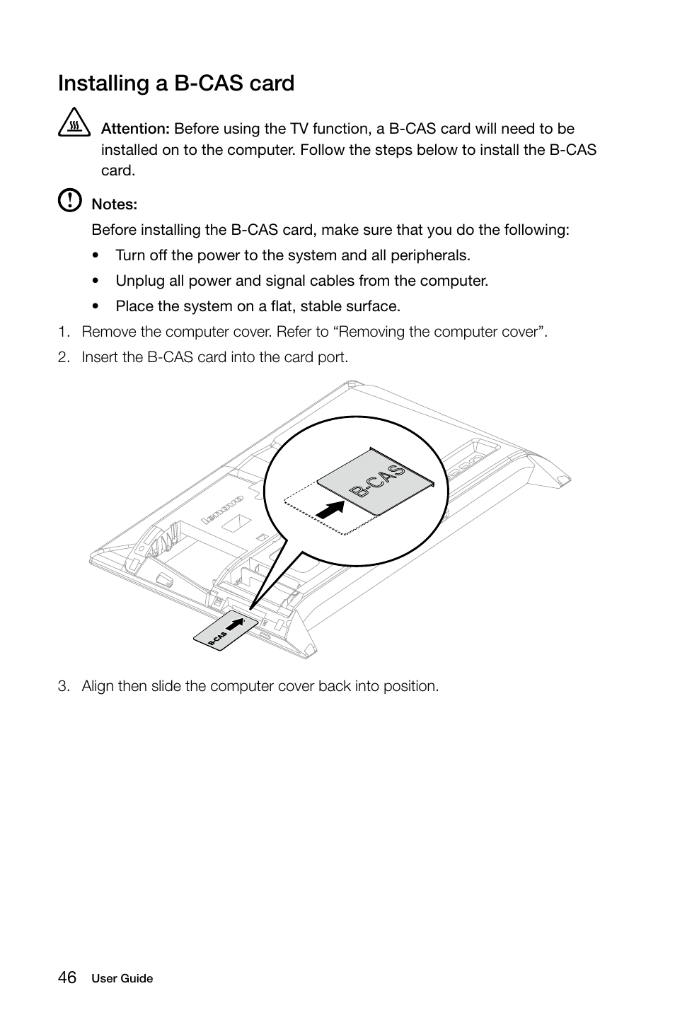 Installing a b-cas card | Lenovo IdeaCentre B550 All-in-One User Manual | Page 51 / 63