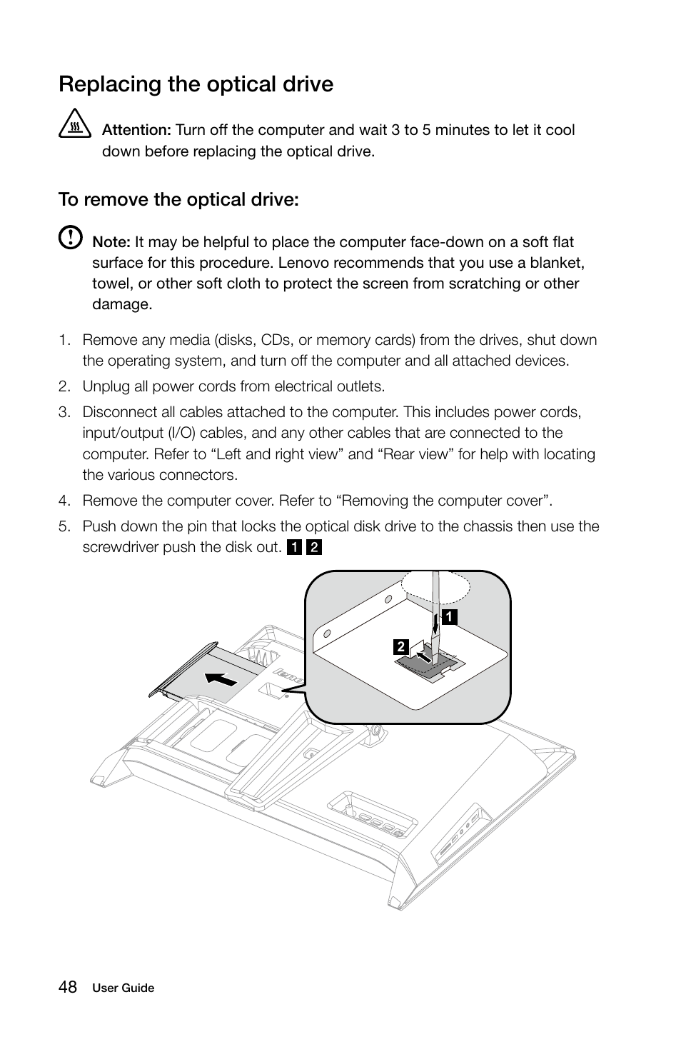 Replacing the optical drive | Lenovo IdeaCentre B550 All-in-One User Manual | Page 53 / 63
