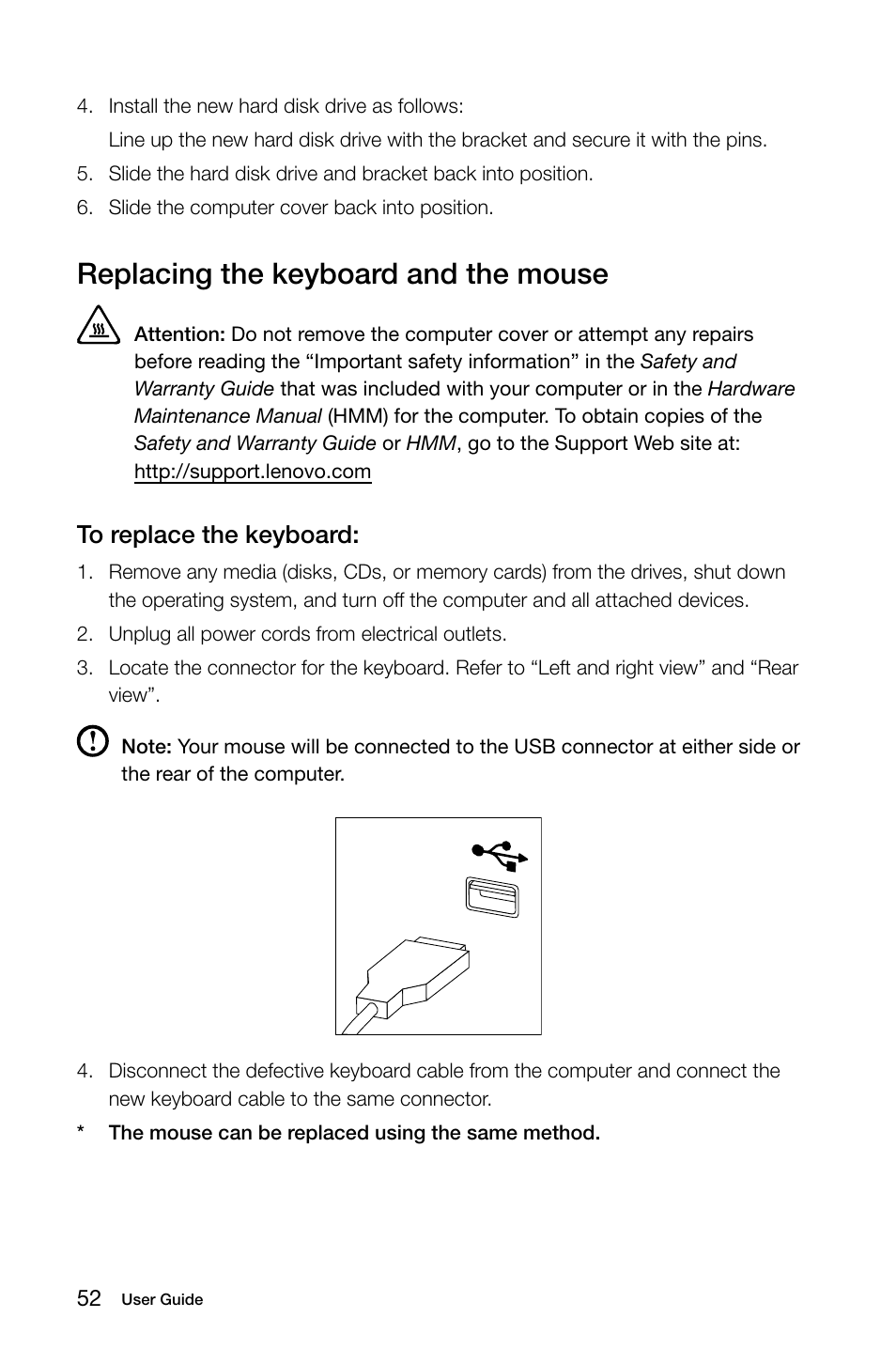 Replacing the keyboard and the mouse | Lenovo IdeaCentre B550 All-in-One User Manual | Page 57 / 63