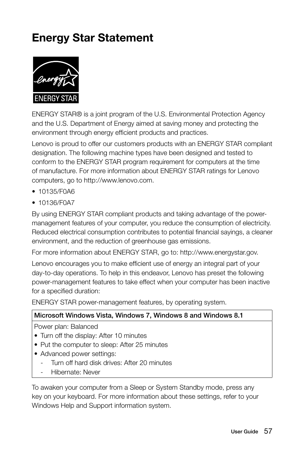 Energy star statement | Lenovo IdeaCentre B550 All-in-One User Manual | Page 62 / 63