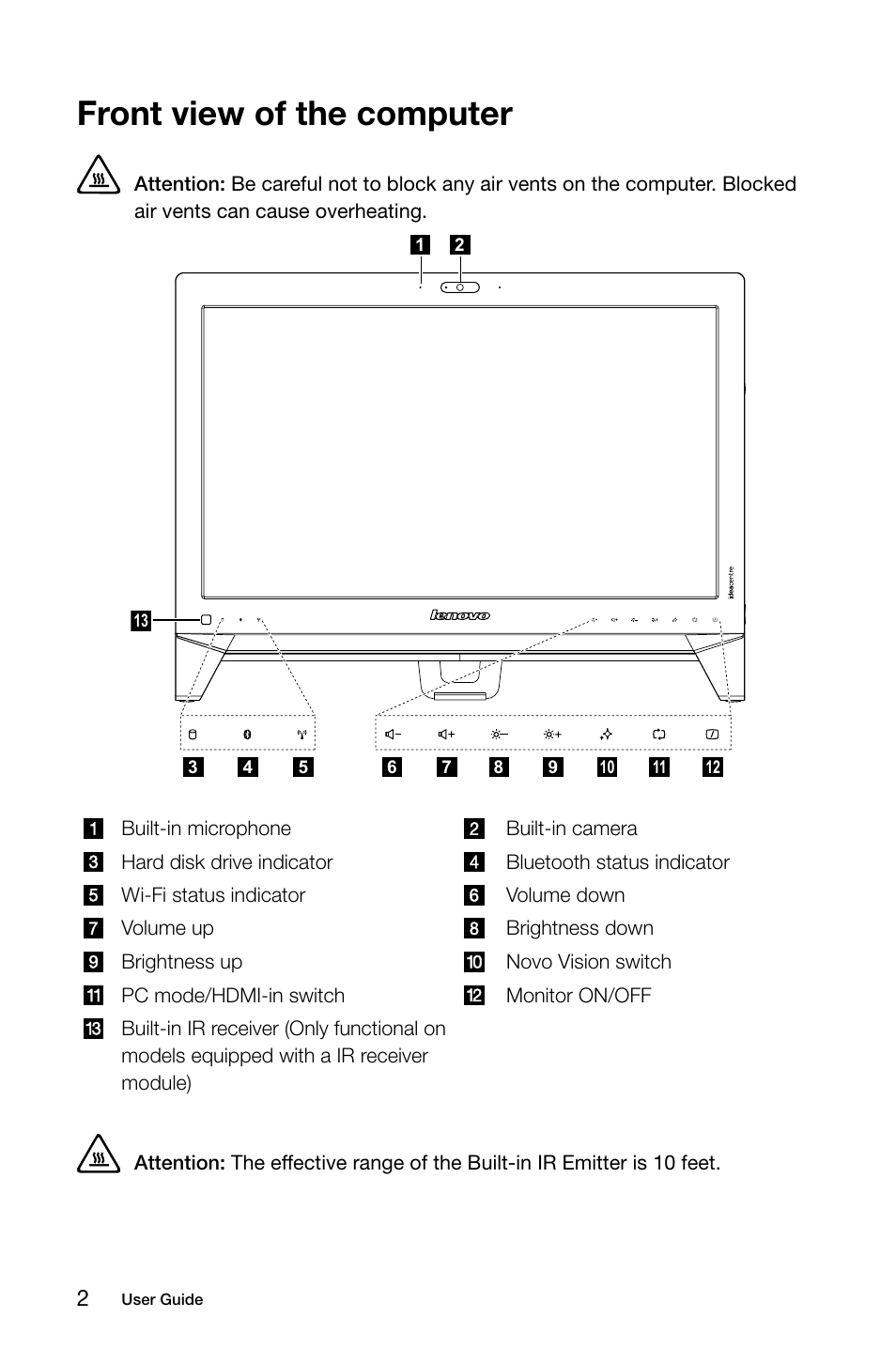 Front view of the computer | Lenovo IdeaCentre B550 All-in-One User Manual | Page 7 / 63