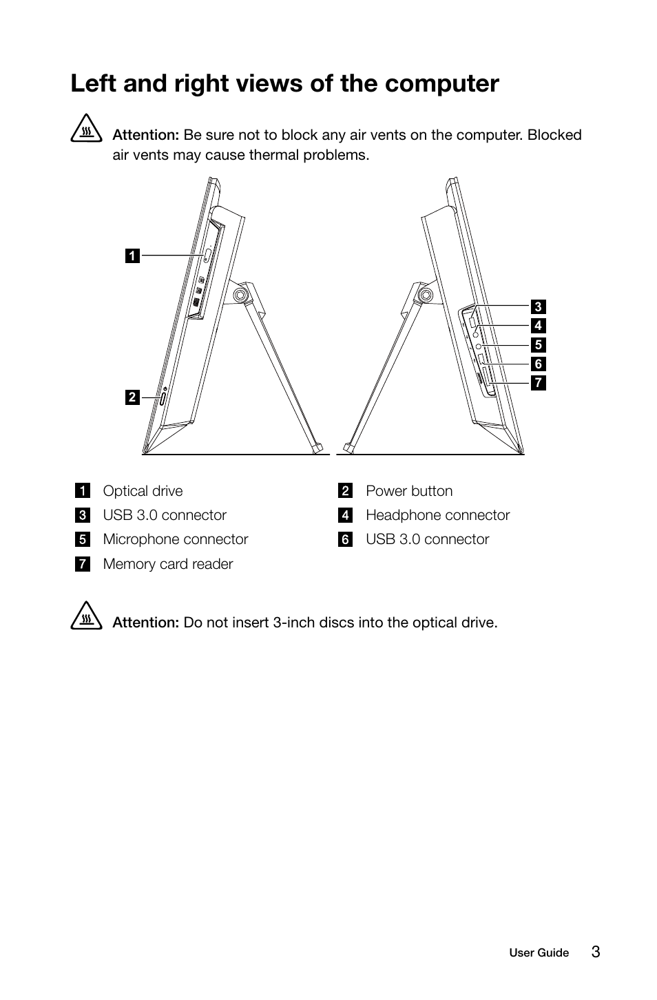 Left and right views of the computer | Lenovo IdeaCentre B550 All-in-One User Manual | Page 8 / 63