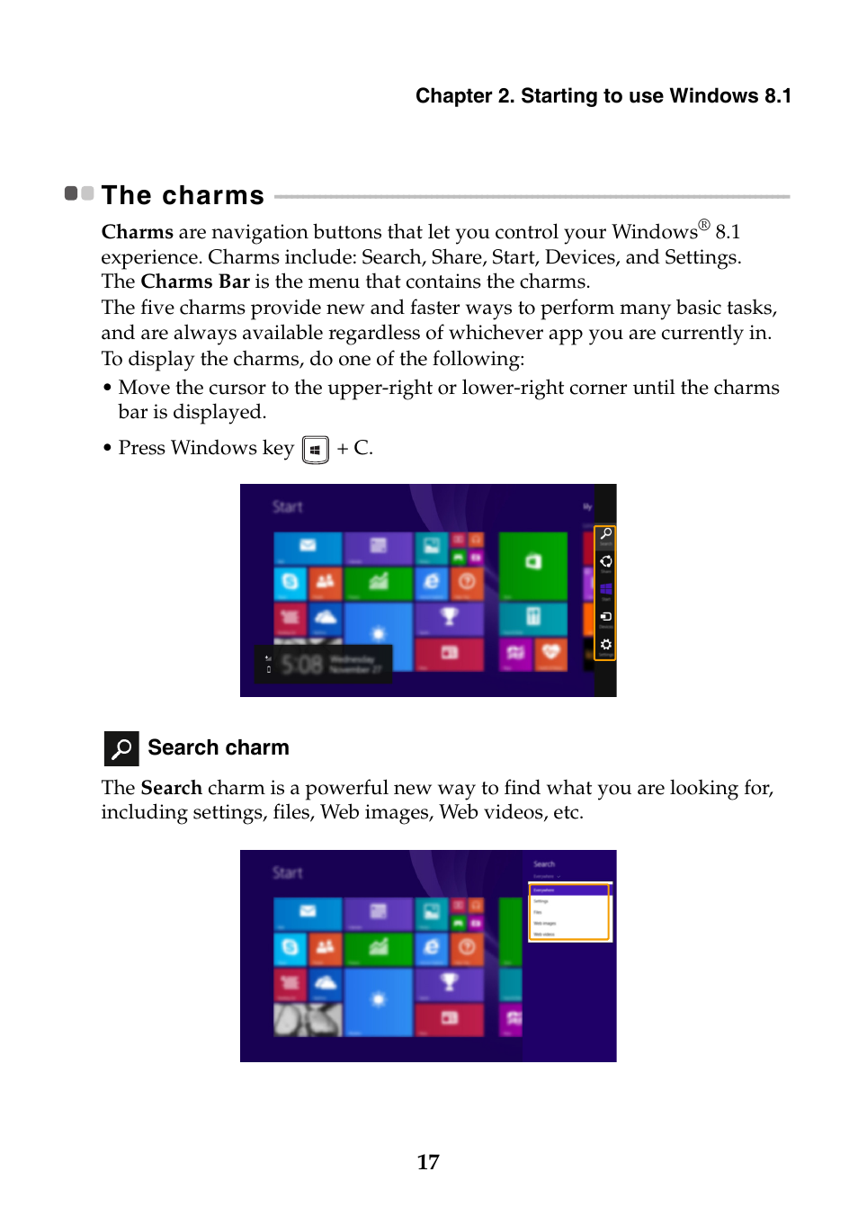 The charms | Lenovo Z40-75 User Manual | Page 23 / 51