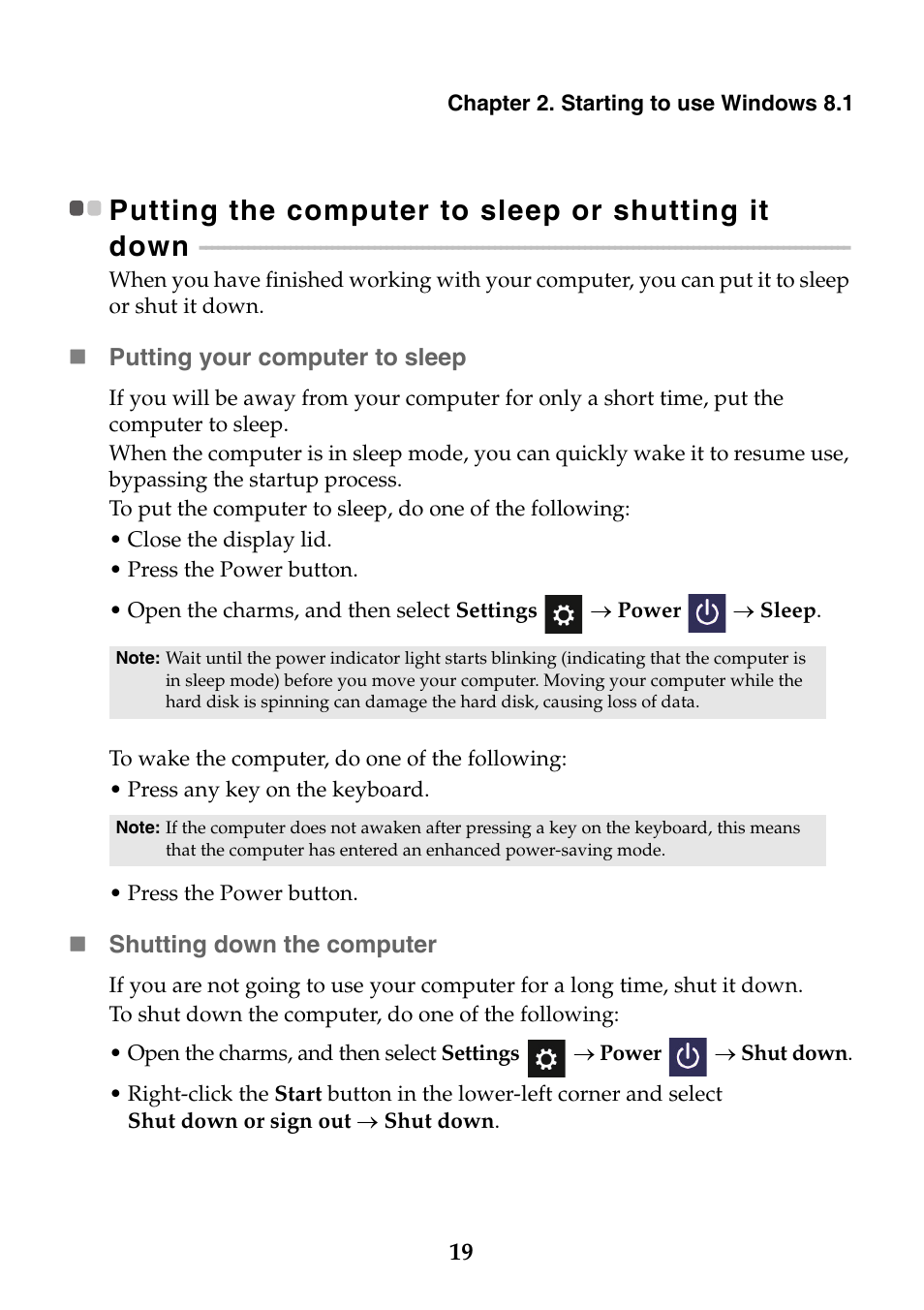 Putting the computer to sleep or shutting it down | Lenovo Z40-75 User Manual | Page 25 / 51