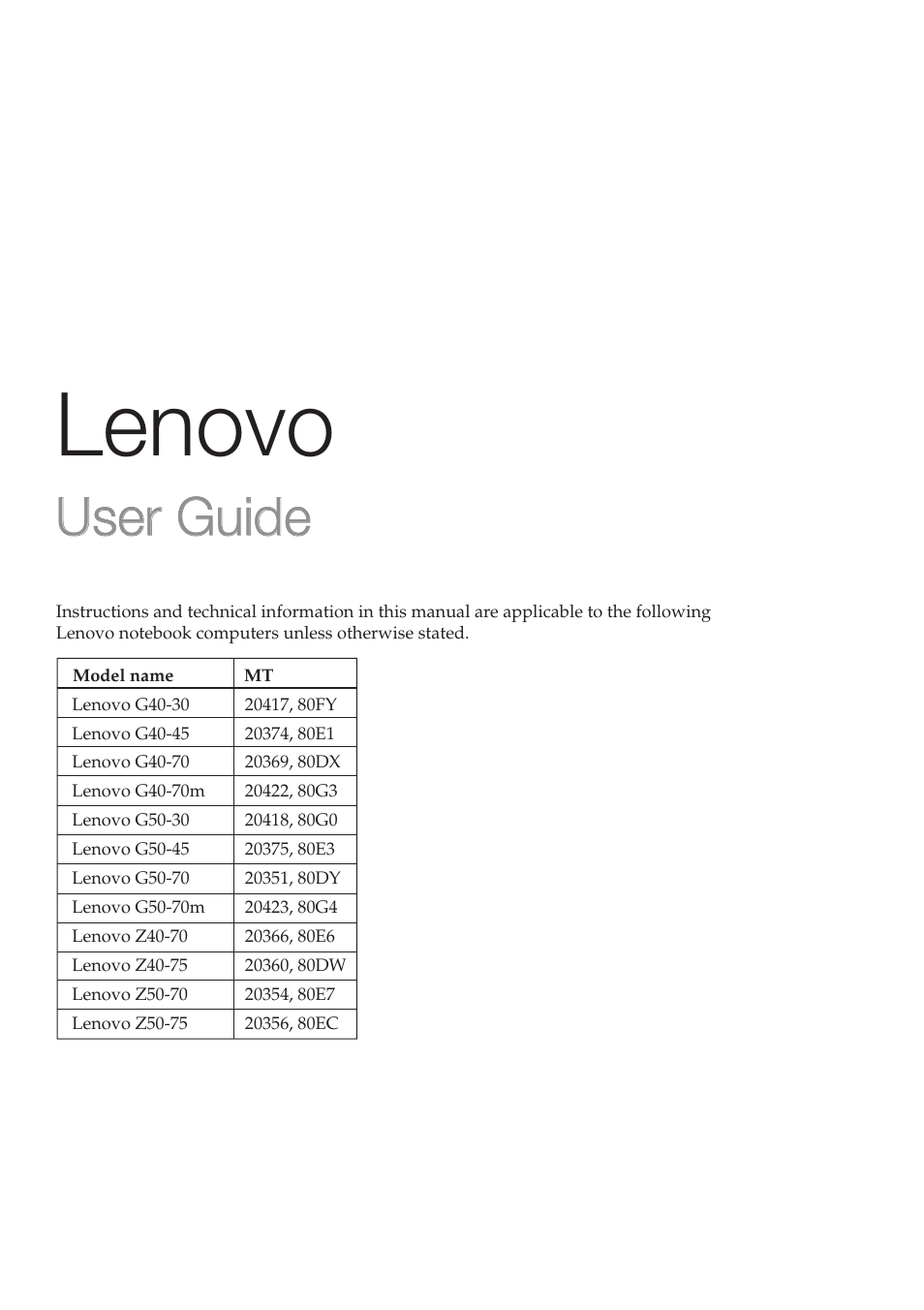 Lenovo, User guide | Lenovo Z40-75 User Manual | Page 3 / 51