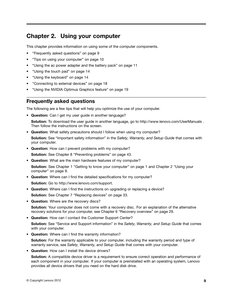 Chapter 2. using your computer, Frequently asked questions | Lenovo B590 Notebook User Manual | Page 23 / 84