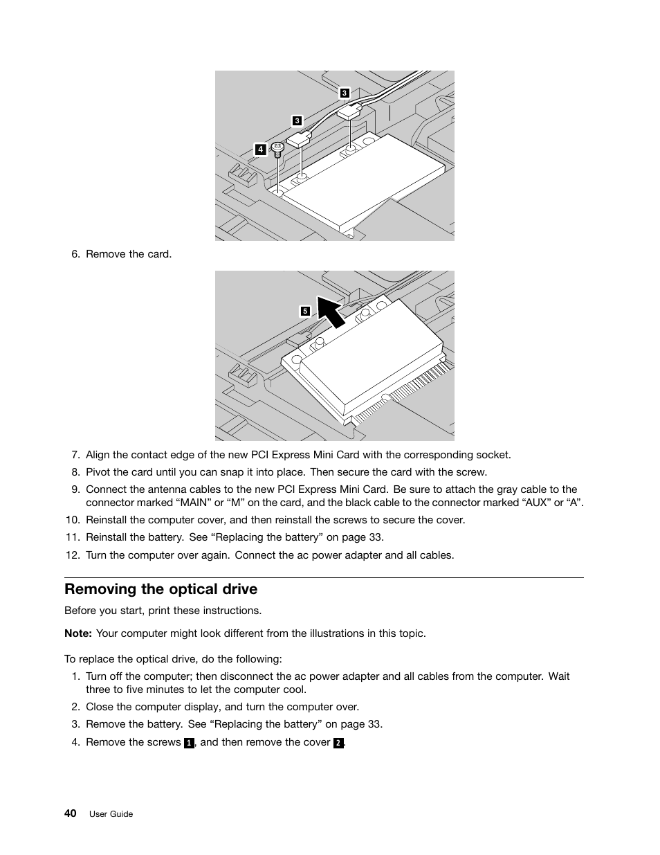 Removing the optical drive | Lenovo B590 Notebook User Manual | Page 54 / 84