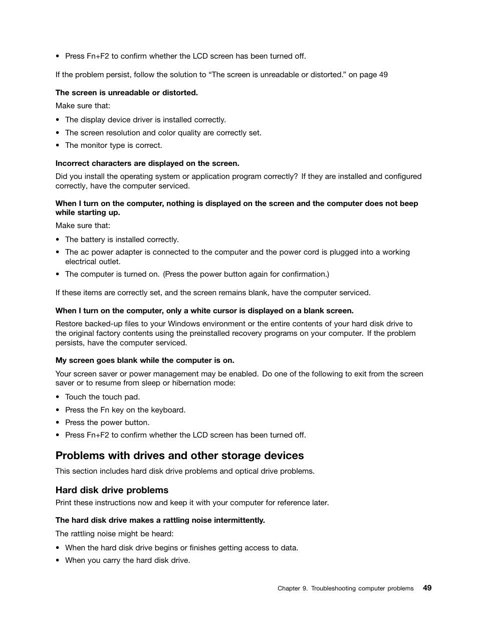 Problems with drives and other storage devices | Lenovo B590 Notebook User Manual | Page 63 / 84