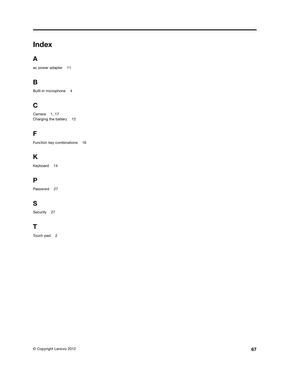 Index | Lenovo B590 Notebook User Manual | Page 81 / 84