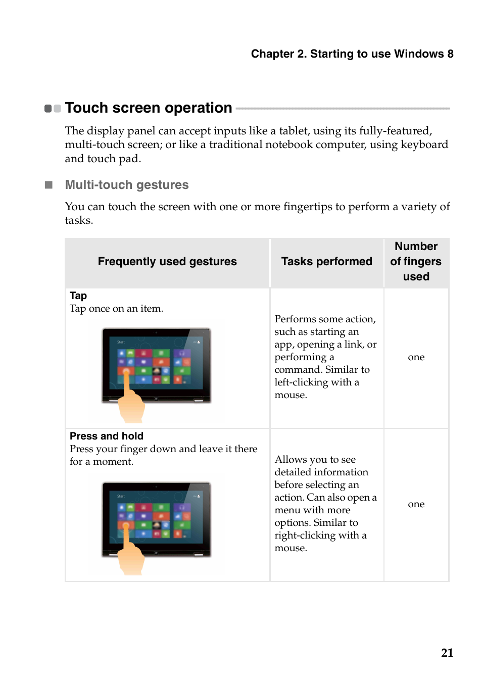 Touch screen operation | Lenovo IdeaPad Flex 14D Notebook User Manual | Page 25 / 40