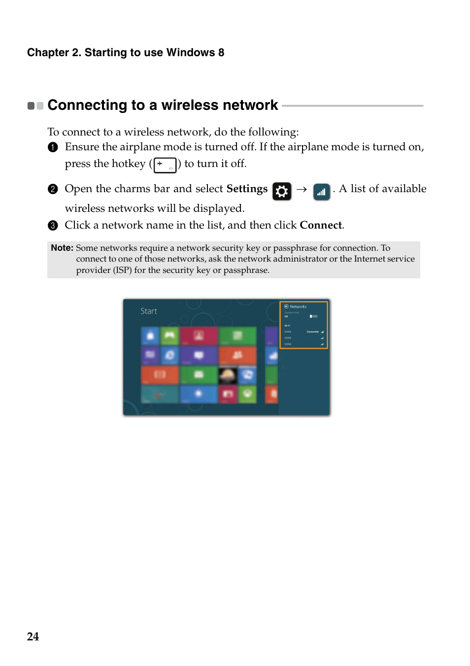 Connecting to a wireless network | Lenovo IdeaPad Flex 14D Notebook User Manual | Page 28 / 40