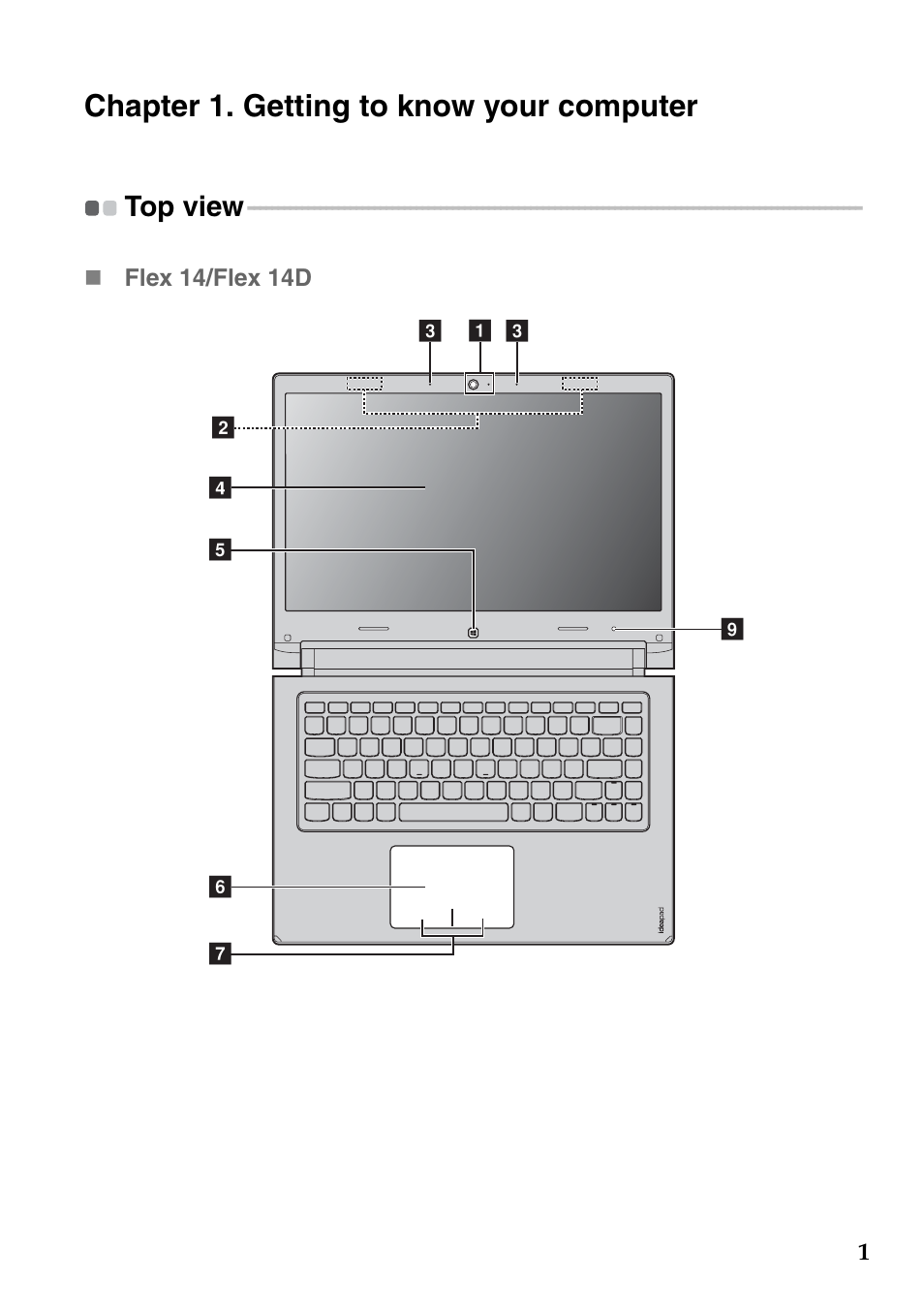 Chapter 1. getting to know your computer, Top view | Lenovo IdeaPad Flex 14D Notebook User Manual | Page 5 / 40