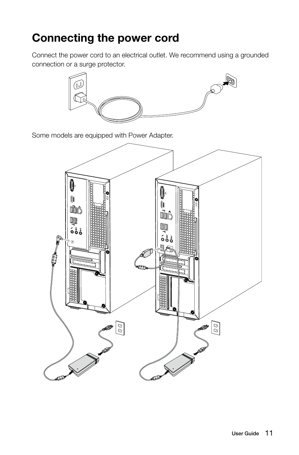 Connecting the power cord | Lenovo H515s Desktop User Manual | Page 16 / 63