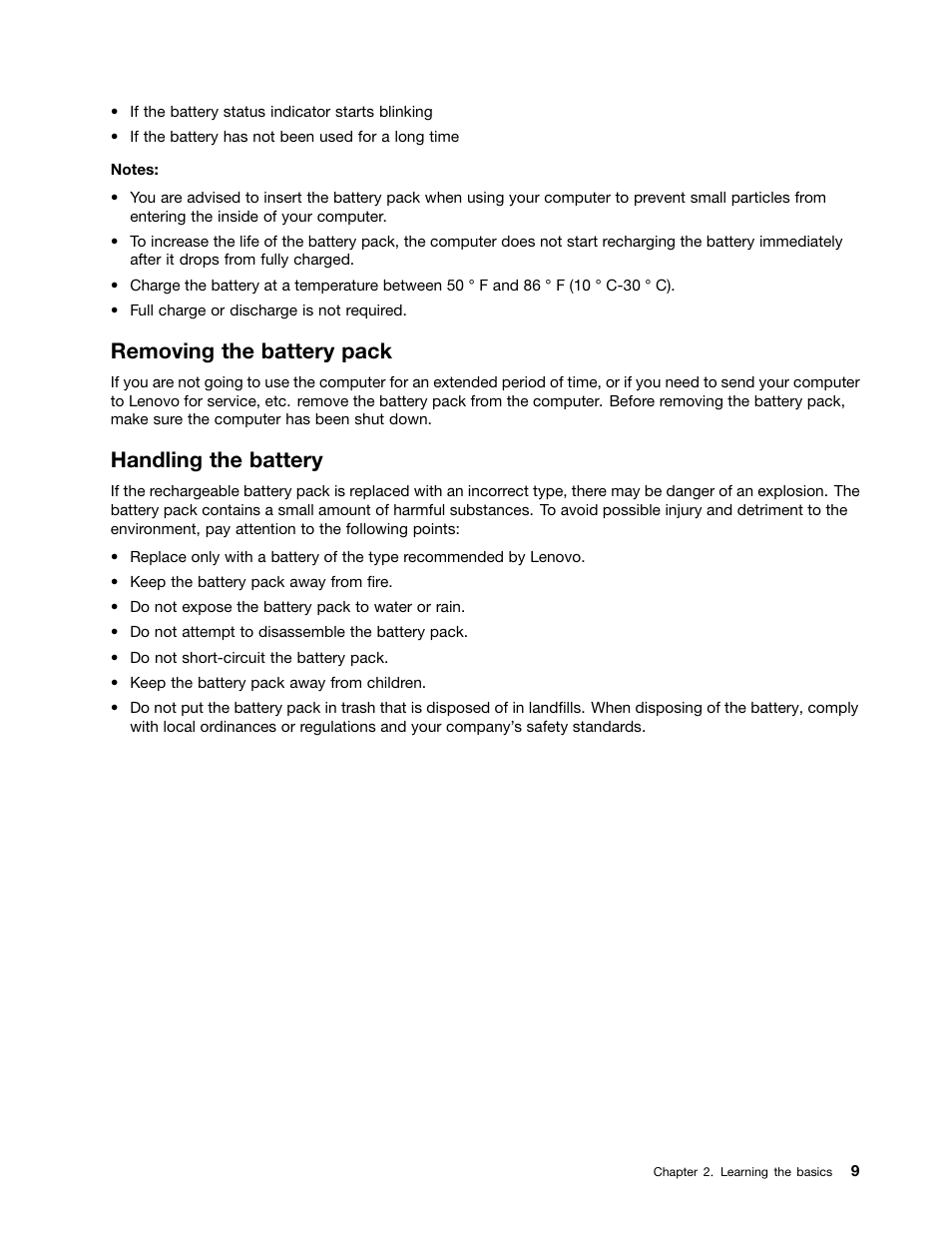 Removing the battery pack, Handling the battery | Lenovo B570e Notebook User Manual | Page 23 / 60