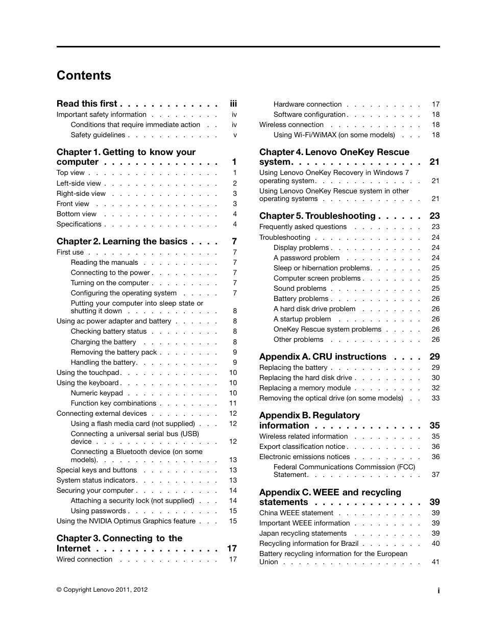 Lenovo B570e Notebook User Manual | Page 3 / 60