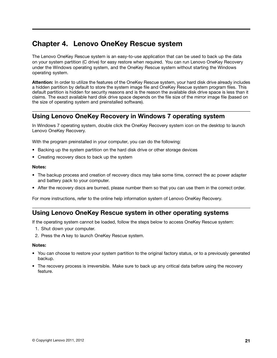 Chapter 4. lenovo onekey rescue system | Lenovo B570e Notebook User Manual | Page 35 / 60