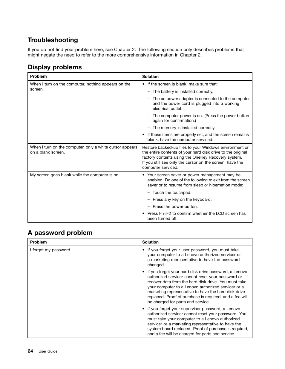 Troubleshooting, Display problems, A password problem | Lenovo B570e Notebook User Manual | Page 38 / 60
