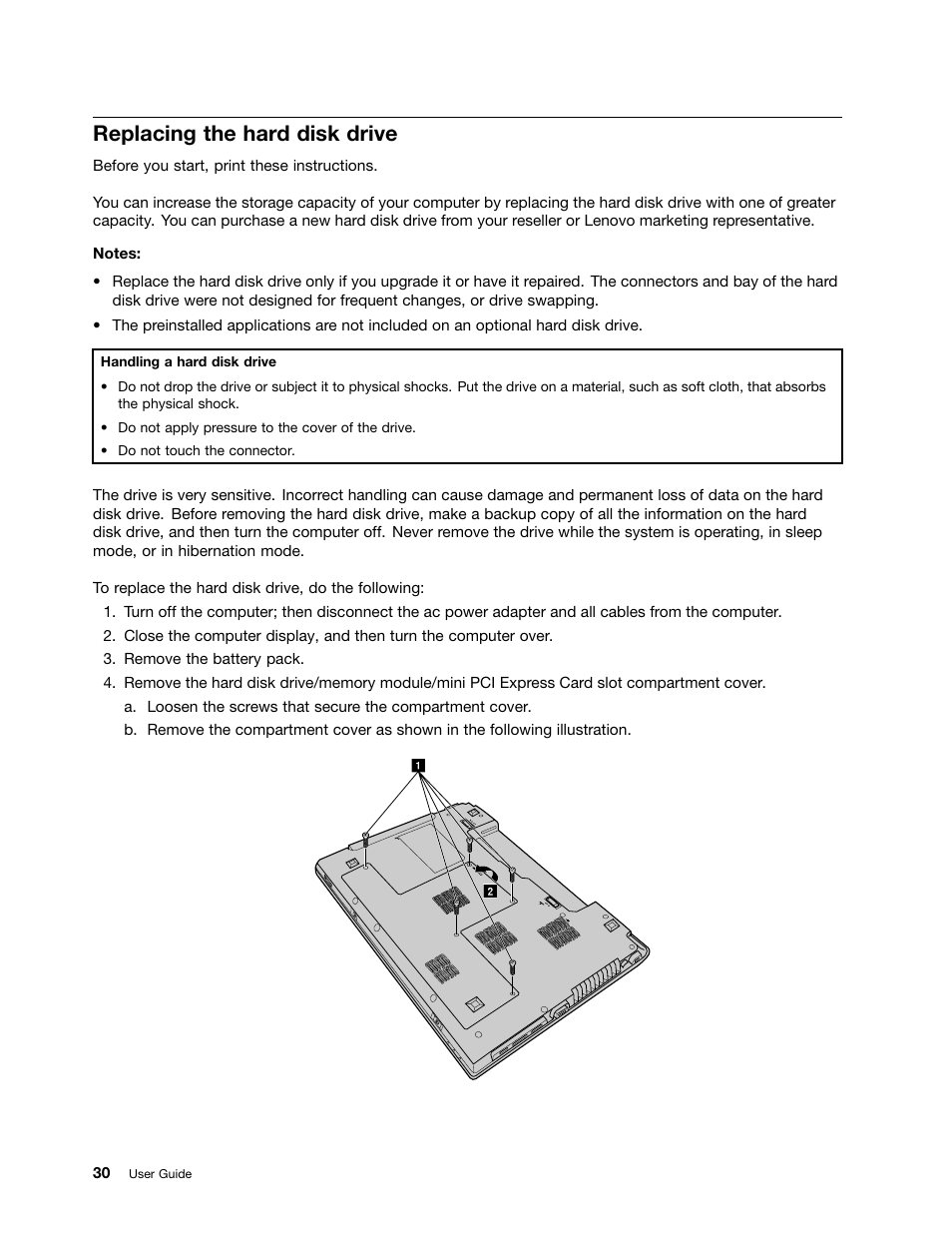 Replacing the hard disk drive | Lenovo B570e Notebook User Manual | Page 44 / 60