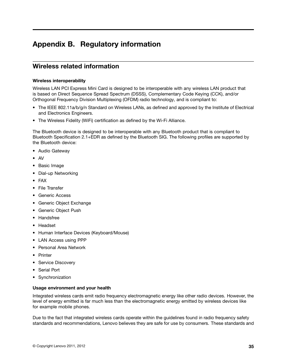 Appendix b. regulatory information, Wireless related information | Lenovo B570e Notebook User Manual | Page 49 / 60