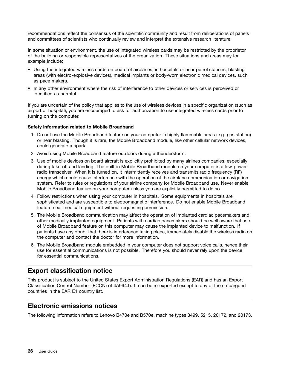 Export classification notice, Electronic emissions notices | Lenovo B570e Notebook User Manual | Page 50 / 60