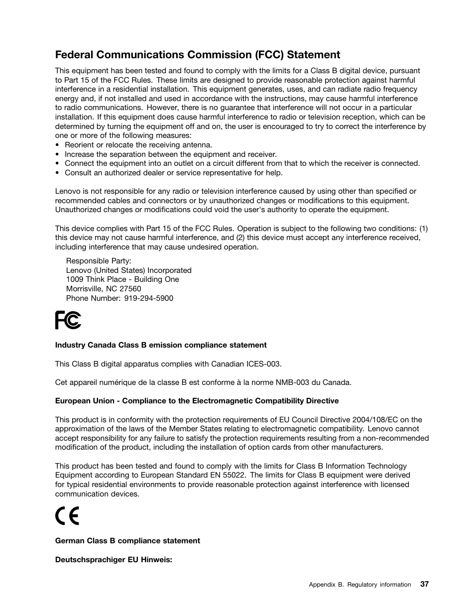 Federal communications commission (fcc) statement | Lenovo B570e Notebook User Manual | Page 51 / 60