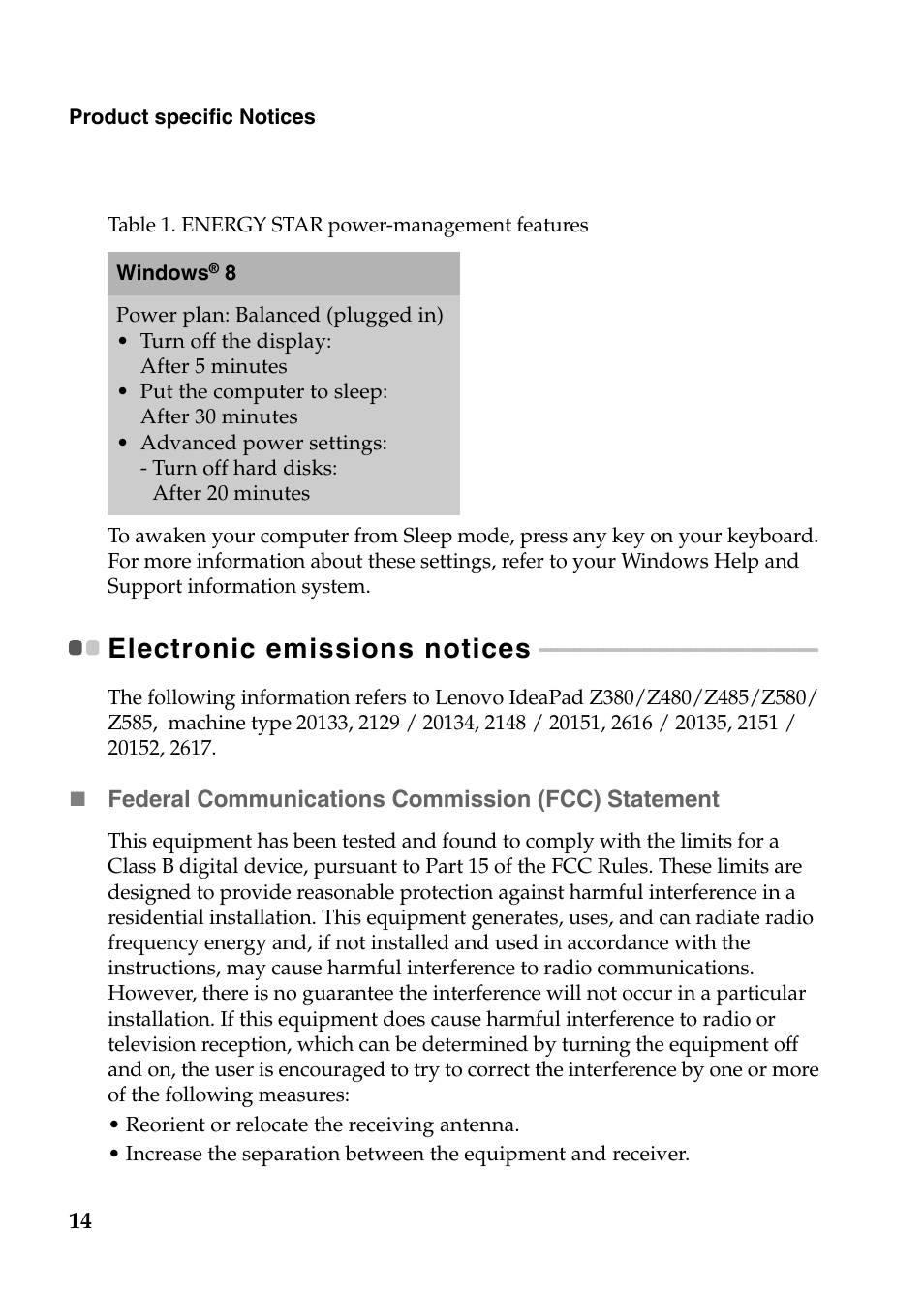 Electronic emissions notices | Lenovo IdeaPad Z585 Notebook User Manual | Page 14 / 20