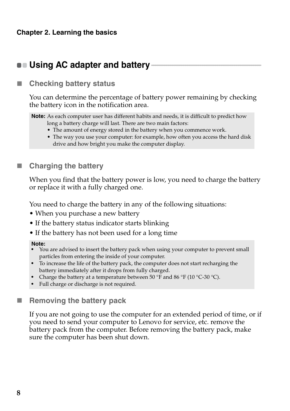 Using ac adapter and battery | Lenovo IdeaPad S410 Notebook User Manual | Page 12 / 45