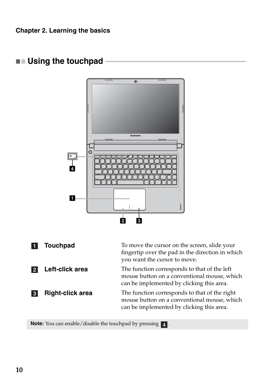 Using the touchpad | Lenovo IdeaPad S410 Notebook User Manual | Page 14 / 45