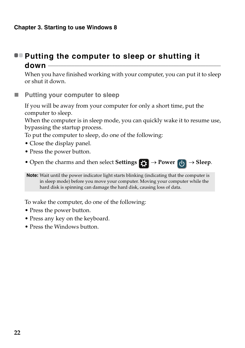 Putting the computer to sleep or shutting it down | Lenovo IdeaPad S410 Notebook User Manual | Page 26 / 45