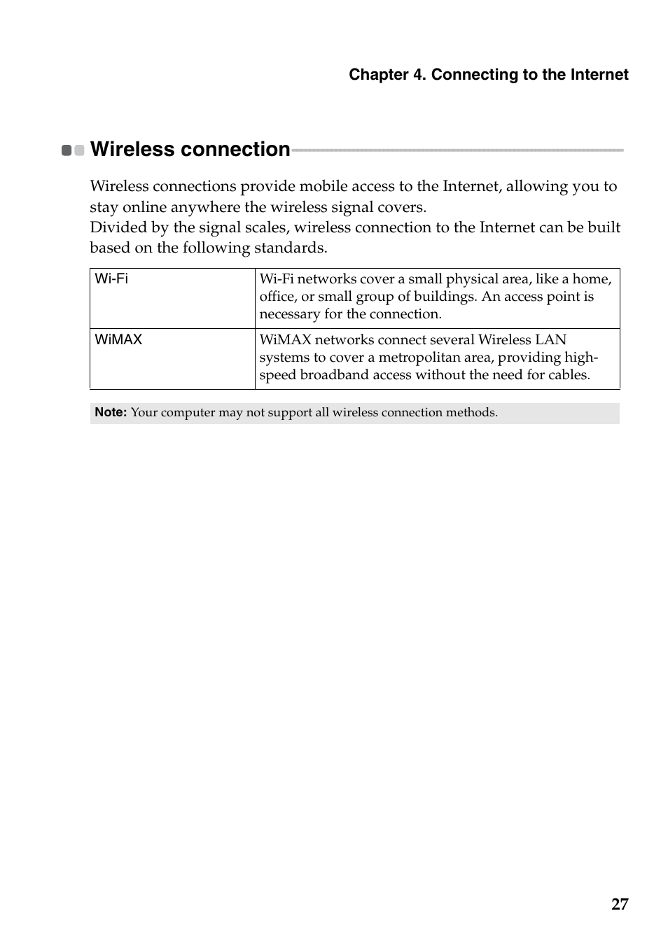 Wireless connection | Lenovo IdeaPad S410 Notebook User Manual | Page 31 / 45