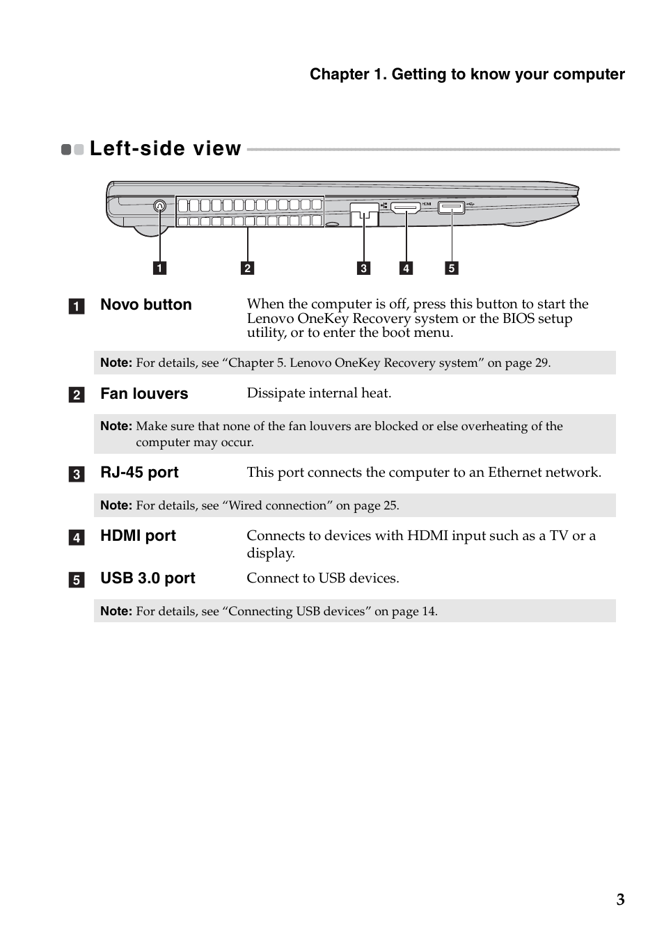 Left-side view | Lenovo IdeaPad S410 Notebook User Manual | Page 7 / 45