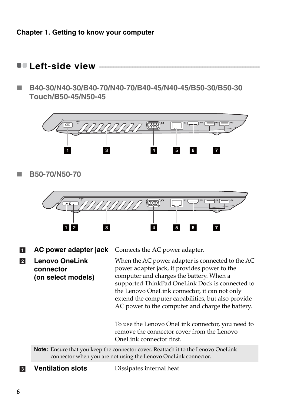 Left-side view, Left‐side view | Lenovo B50-45 Notebook User Manual | Page 12 / 52