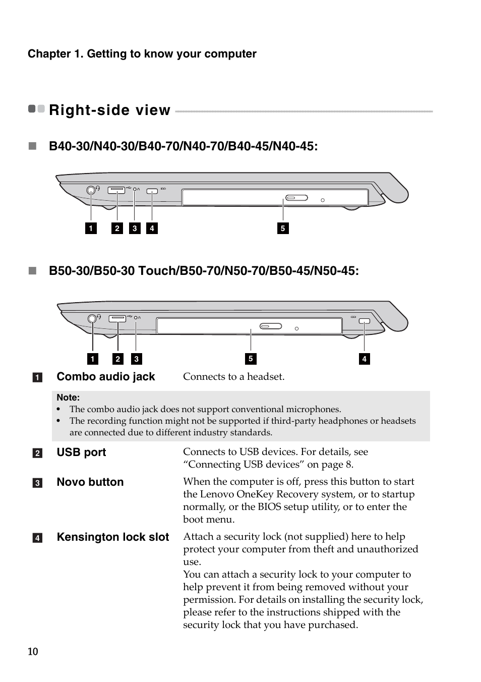 Right-side view, Right‐side view | Lenovo B50-45 Notebook User Manual | Page 16 / 52