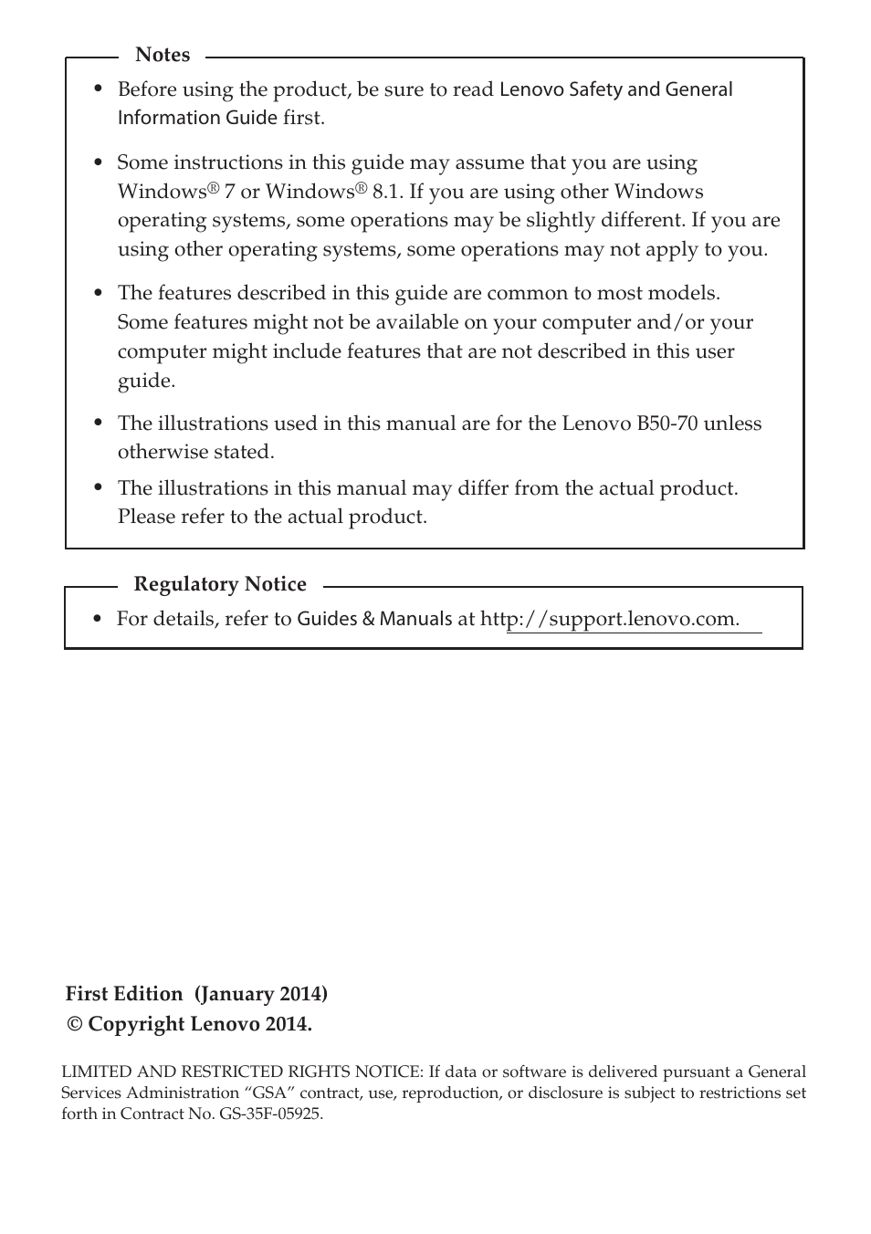 Lenovo B50-45 Notebook User Manual | Page 2 / 52