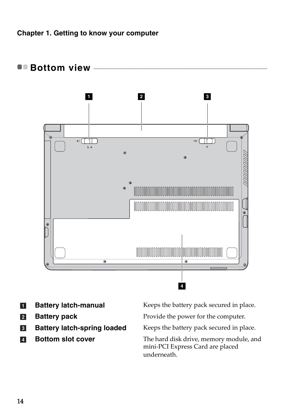 Bottom view | Lenovo B50-45 Notebook User Manual | Page 20 / 52