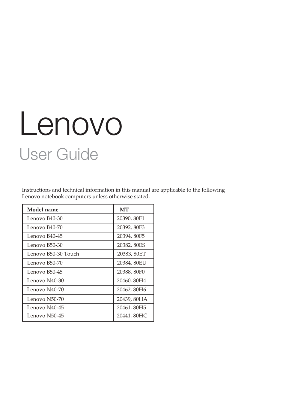 Lenovo, User guide | Lenovo B50-45 Notebook User Manual | Page 3 / 52