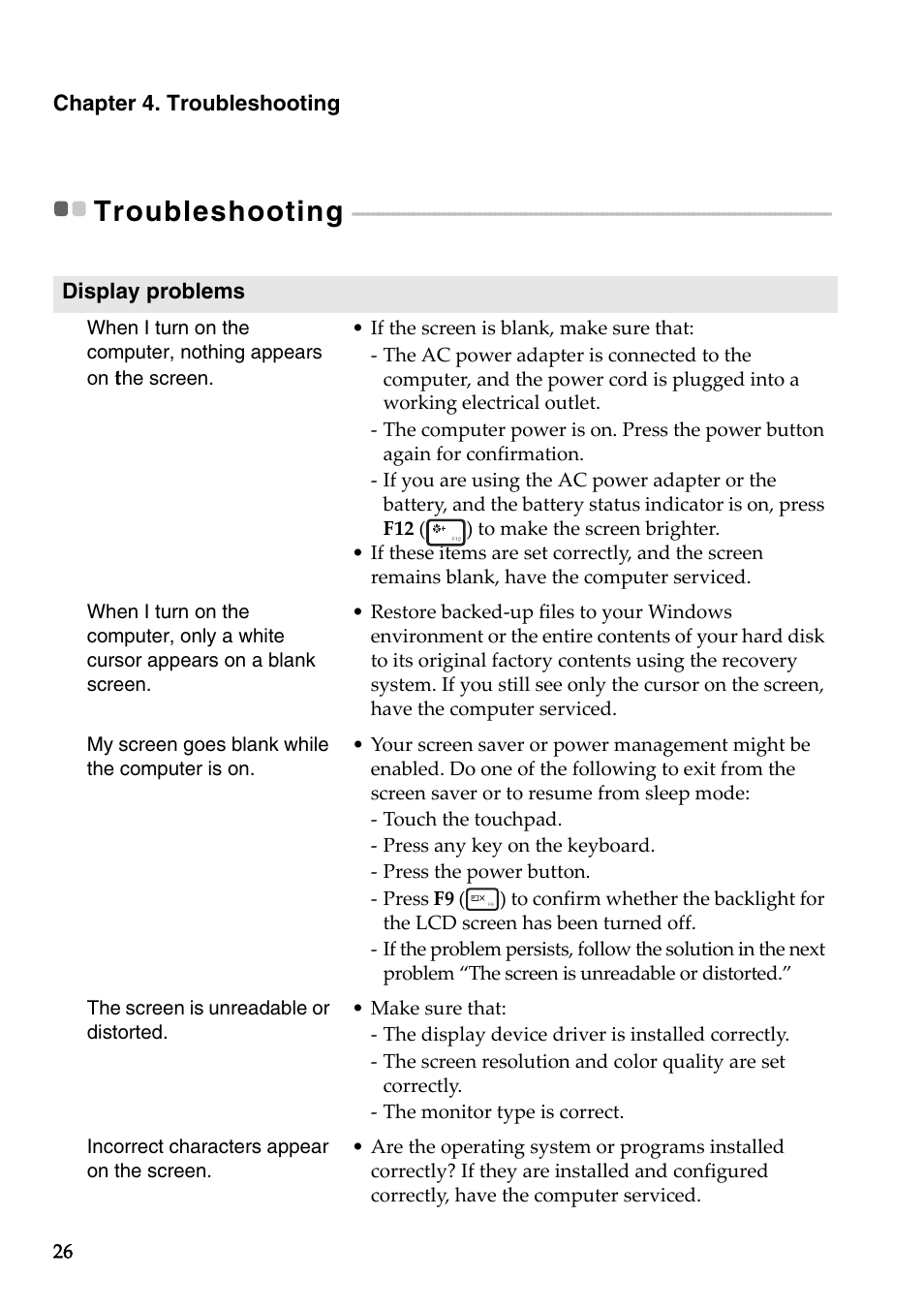 Troubleshooting | Lenovo B50-45 Notebook User Manual | Page 32 / 52