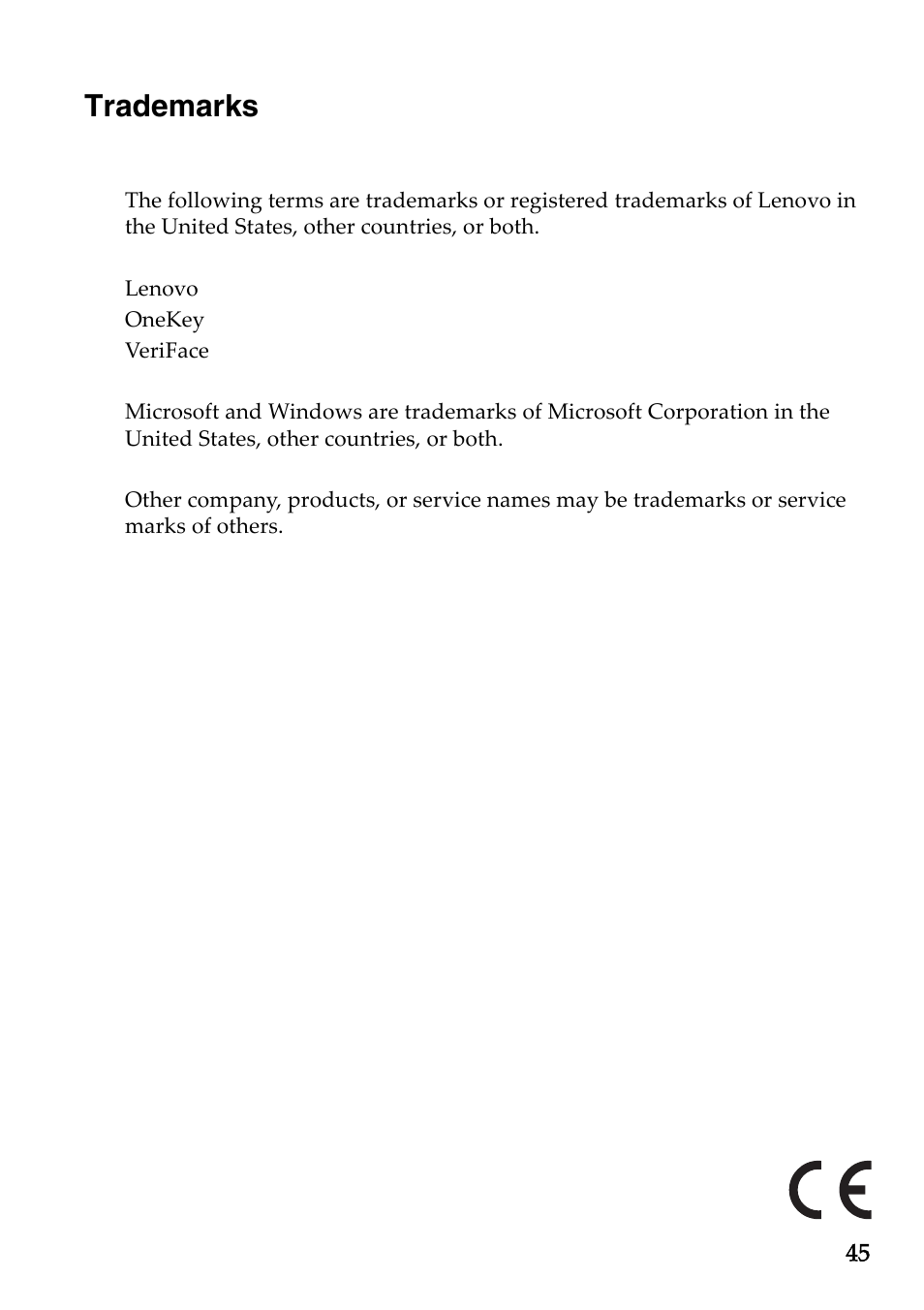 Trademarks | Lenovo B50-45 Notebook User Manual | Page 51 / 52