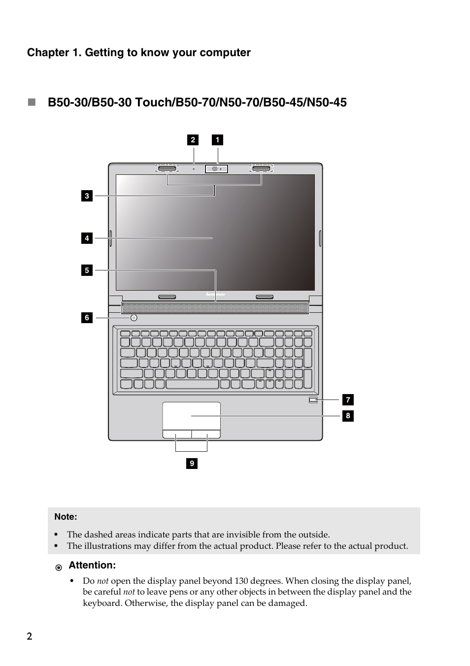 Chapter 1. getting to know your computer | Lenovo B50-45 Notebook User Manual | Page 8 / 52