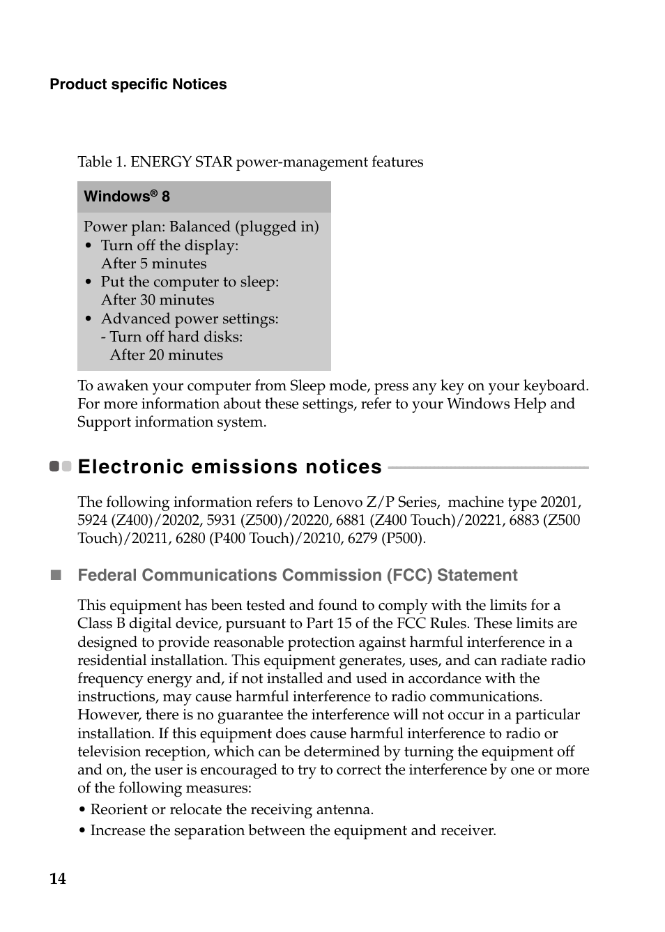 Electronic emissions notices | Lenovo IdeaPad Z500 Notebook User Manual | Page 14 / 20